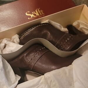 Söfft Brown Studded Leather Heeled Mules